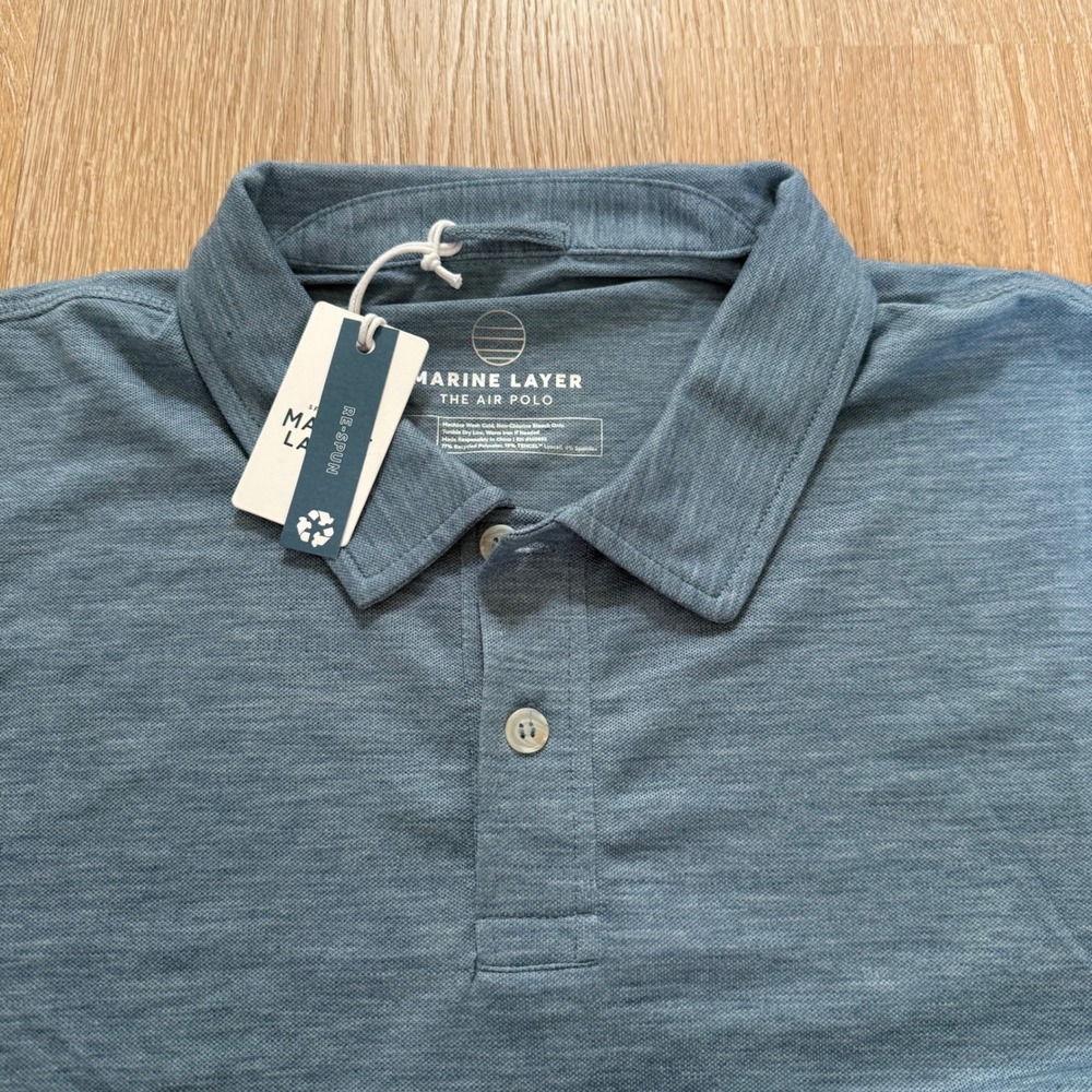 Marine Layer Air Polo Men Large Coronet Blue Re-Spun Sustainable Short Sleeve - Picture 3 of 8